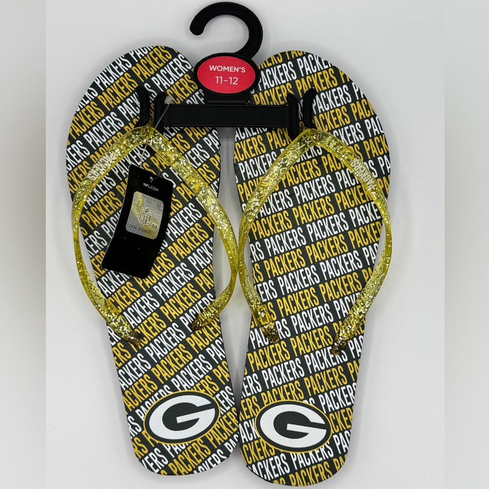 NWT NFL GREEN BAY PACKERS REDSKINS WOMEN'S FLIP FLOPS SIZE 11-12 XL